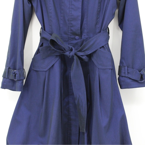 SAMUEL DONG Classic Bubble Hem Trench Coat Jacket Lined Navy Blue Dress … - Picture 8 of 14
